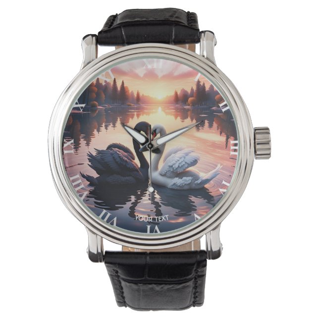 Fantasy Cute Svan Sjö Sunset Armbandsur (Framsida)