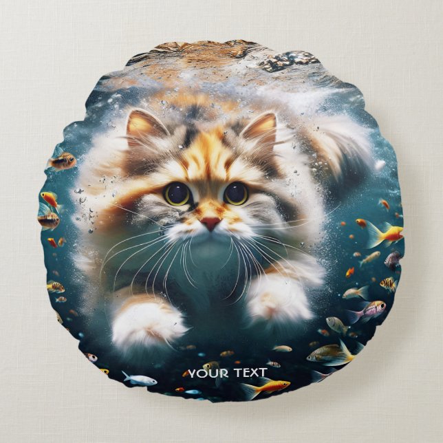 Fantasy Cute Swimming Underwater Rund Kudde (Framsidan)