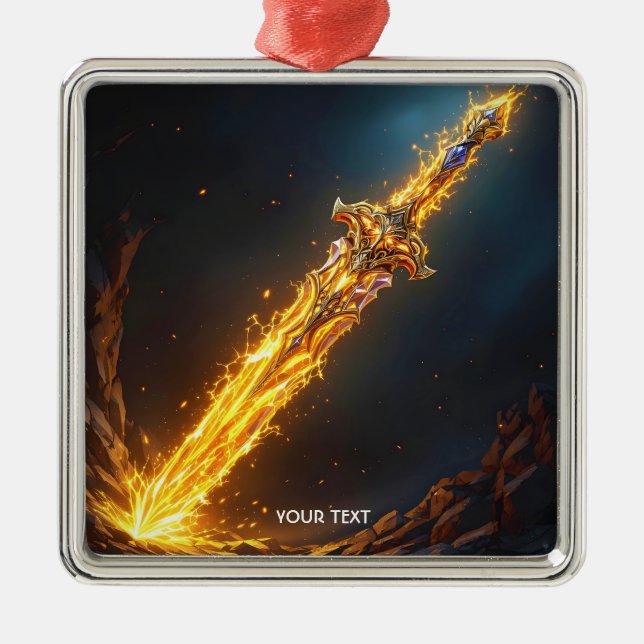 Fantasy Cute Sword Flames Cave Julgransprydnad Metall (Framsidan)