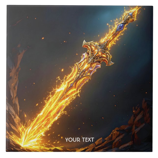 Fantasy Cute Sword Flames Cave Kakelplatta (Framsidan)