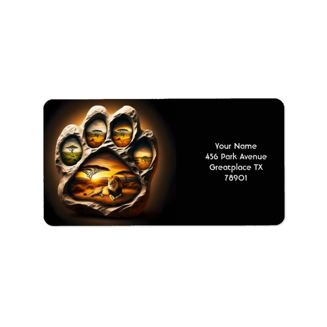 Fantasy Cute Tass Lejon Stone Adressetikett (Framsidan)