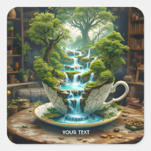 Fantasy Cute Tekopp Flytande liggande Fyrkantigt Klistermärke