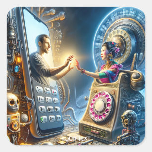 Fantasy Cute Telefoner Robots Manar Fyrkantigt Klistermärke