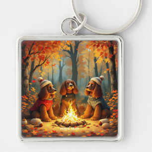 Fantasy Cute Three Autumn Hundar Fyrkantig Silverfärgad Nyckelring