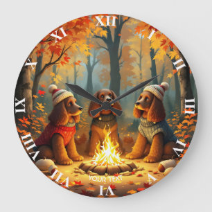 Fantasy Cute Three Autumn Hundar Stor Klocka
