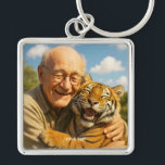Fantasy Cute Tiger Old Man Fyrkantig Silverfärgad Nyckelring<br><div class="desc">Fantasy Cute Tiger Old Man  . Perfect As A Birthday Gift Or For Any Kind Of Party</div>