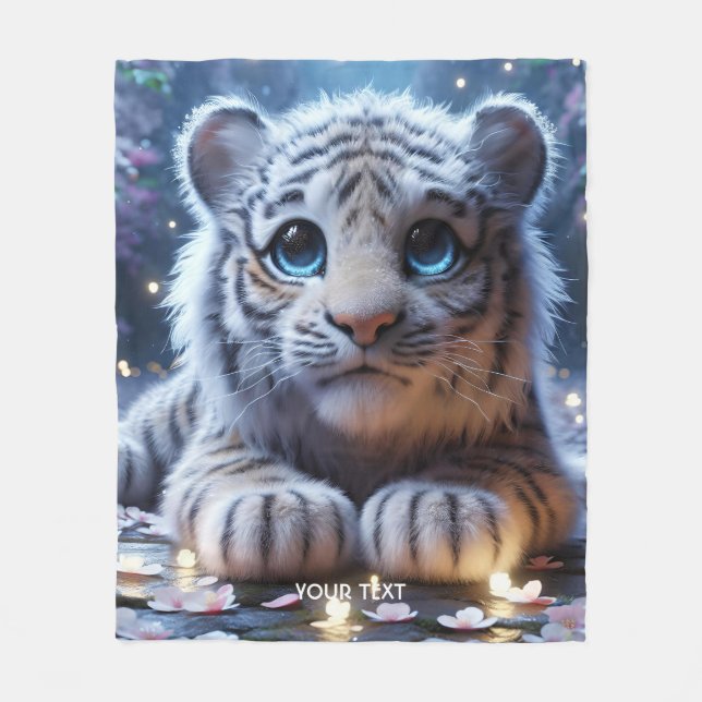 Fantasy Cute Tiger White Baby Fleecefilt (Framsidan)