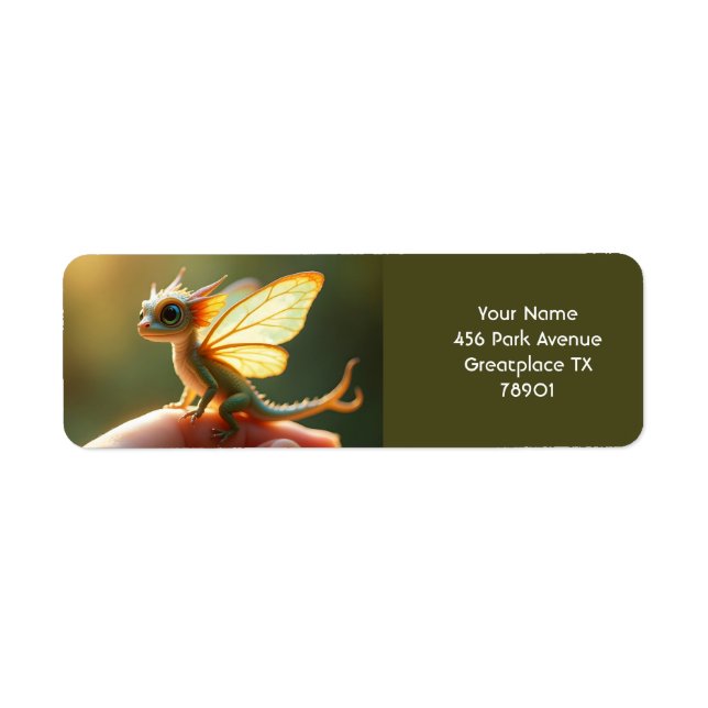 Fantasy Cute Tiny Baby Dragon Returadress Etikett (Framsidan)