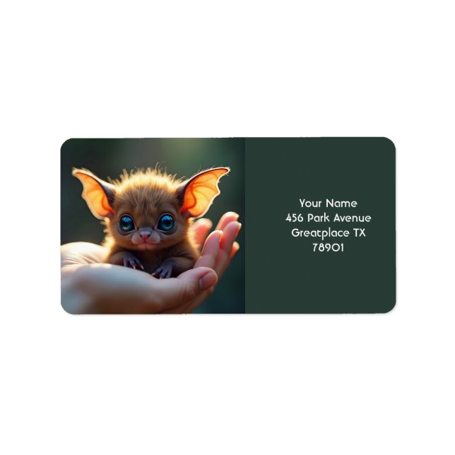 Fantasy Cute Tiny Fladdermus Hand Adressetikett (Framsidan)