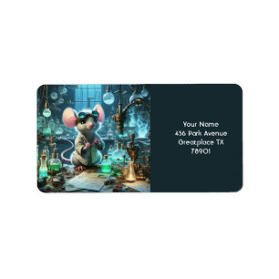 Fantasy Cute Tiny Mouse Scientist Adressetikett