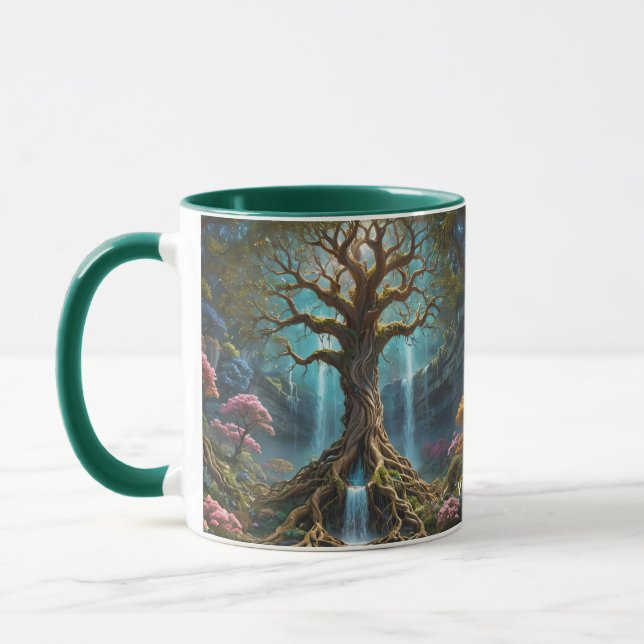 Fantasy Cute Träd Waterfall Forest Mugg (Vänster)