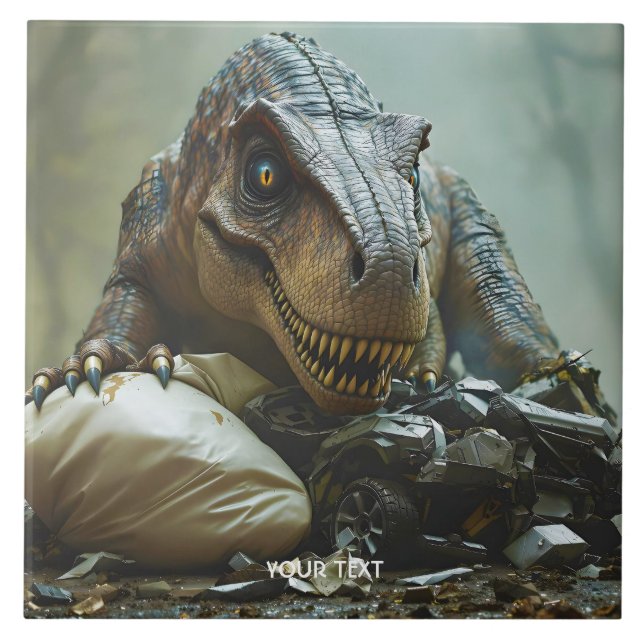 Fantasy Cute Trex Wreck Car Kakelplatta (Framsidan)