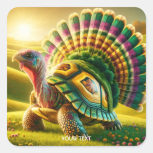 Fantasy Cute Turkey Turtle Mix Fyrkantigt Klistermärke