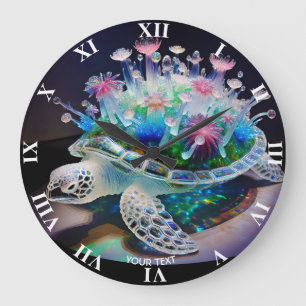 Fantasy Cute Turtle Glass Flowers Stor Klocka
