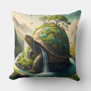 Fantasy Cute Turtle Waterfall Forest Kudde