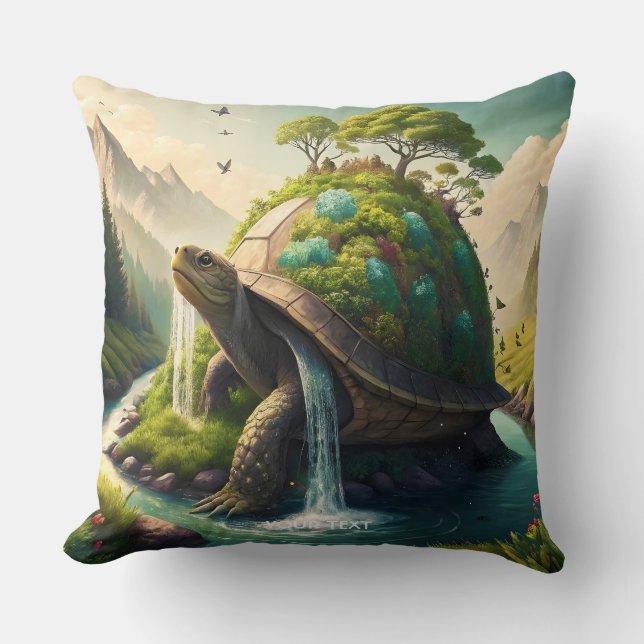Fantasy Cute Turtle Waterfall Forest Kudde (Framsida)