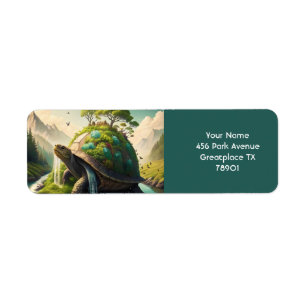 Fantasy Cute Turtle Waterfall Forest Returadress Etikett
