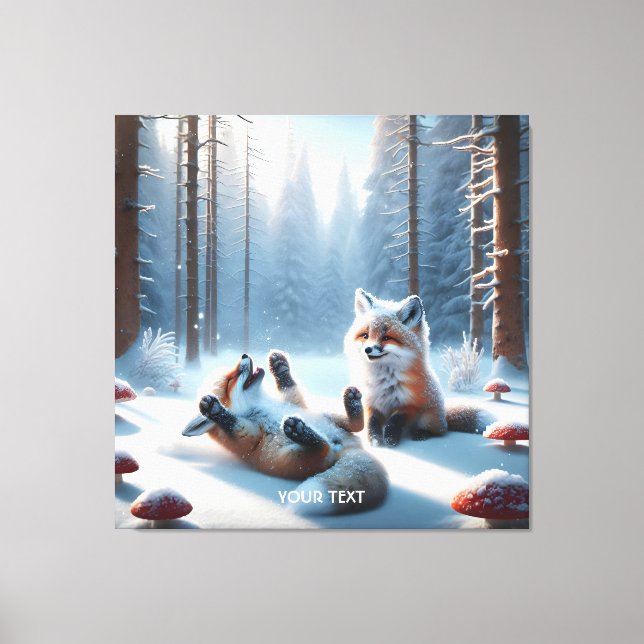 Fantasy Cute Two Baby Foxes Canvastryck (Framsida)