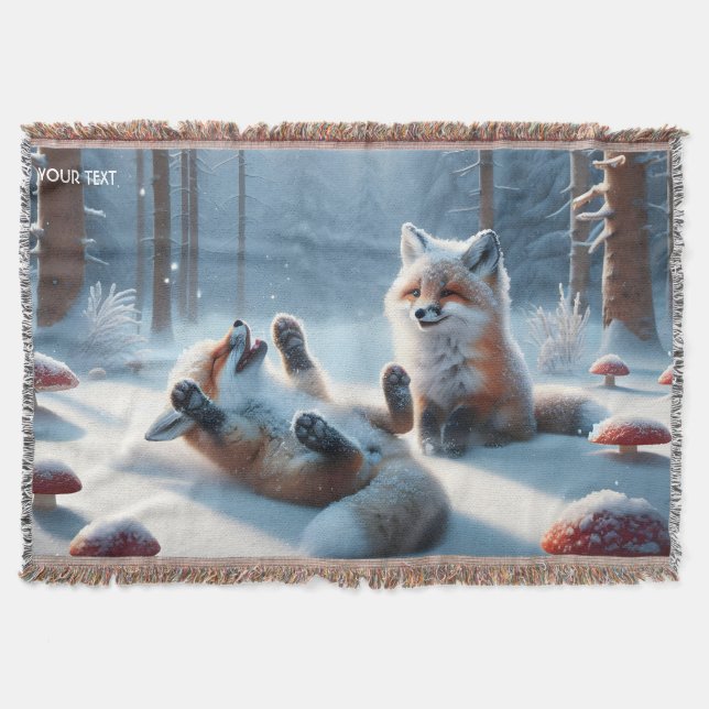 Fantasy Cute Two Baby Foxes Filt (Framsidan)