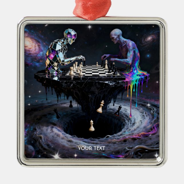 Fantasy Cute Two Chess Players Julgransprydnad Metall (Framsidan)
