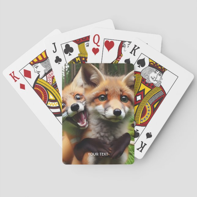 Fantasy Cute Two Foxes Forest Casinokort (Baksidan)