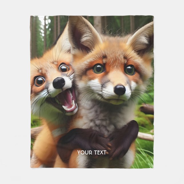 Fantasy Cute Two Foxes Forest Fleecefilt (Framsidan)