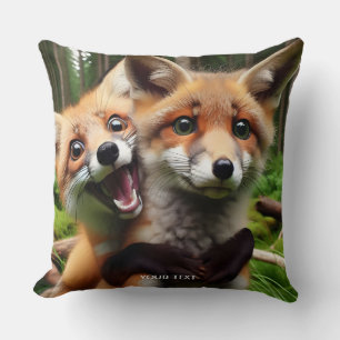 Fantasy Cute Two Foxes Forest Kudde