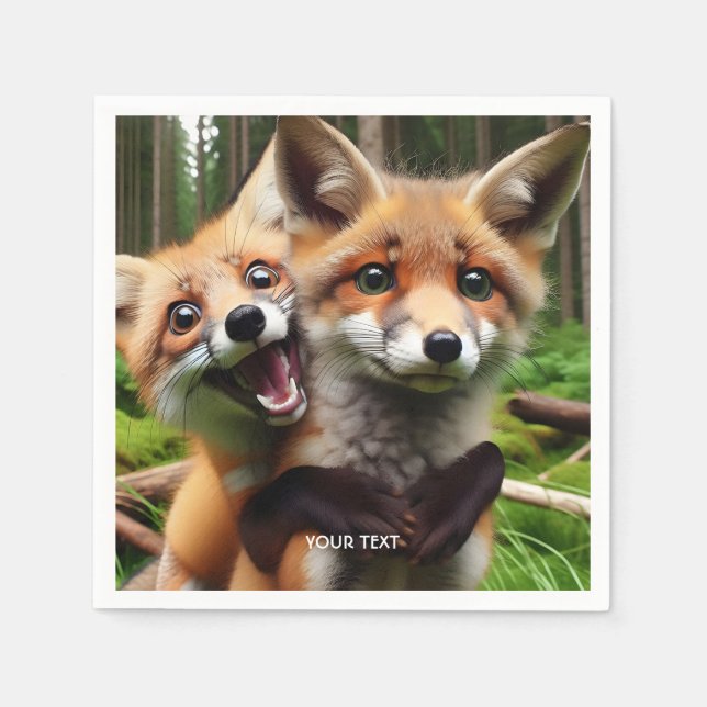Fantasy Cute Two Foxes Forest Pappersservett (Framsidan)