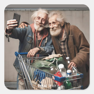 Fantasy Cute Two Friends Selfie Fyrkantigt Klistermärke