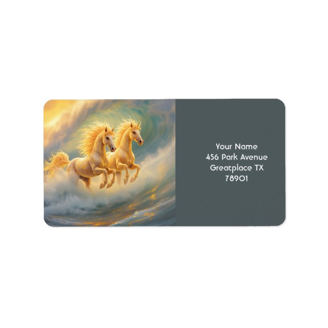 Fantasy Cute Two Horses Wave Adressetikett (Framsidan)