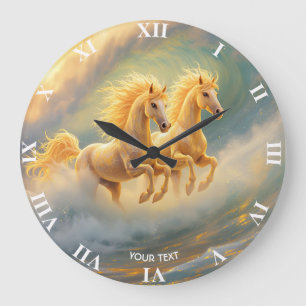 Fantasy Cute Two Horses Wave Stor Klocka