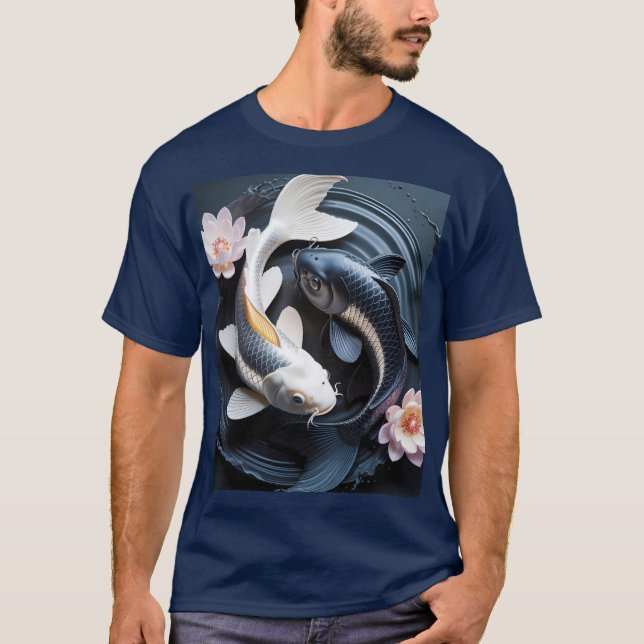 Fantasy Cute Two Koi Fish T Shirt (Framsida)