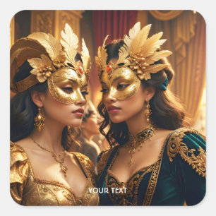 Fantasy Cute Two Mask Dam Fyrkantigt Klistermärke