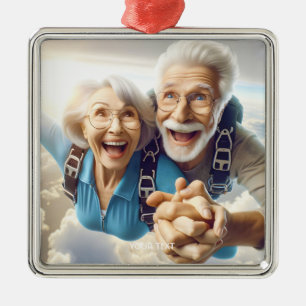 Fantasy Cute Two People Skydiving Julgransprydnad Metall