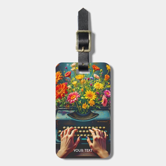 Fantasy Cute Typewriter Flowers Händer Bagagebricka (Vertikal Framsida)