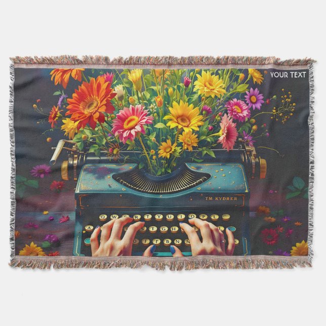 Fantasy Cute Typewriter Flowers Händer Filt (Framsidan)