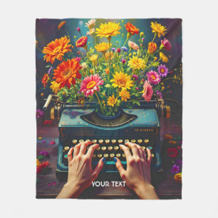Fantasy Cute Typewriter Flowers Händer Fleecefilt