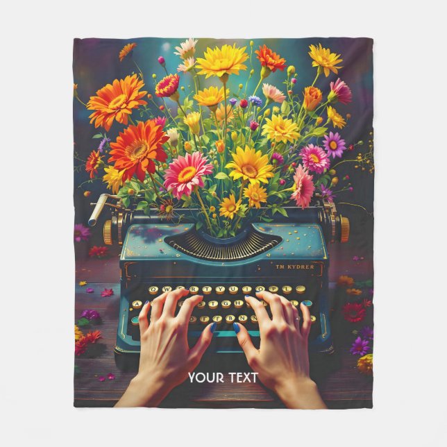 Fantasy Cute Typewriter Flowers Händer Fleecefilt (Framsidan)