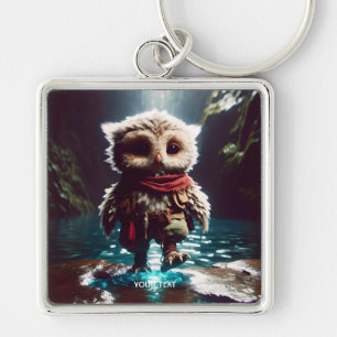 Fantasy Cute Uggla Adventurer Vatten Fyrkantig Silverfärgad Nyckelring