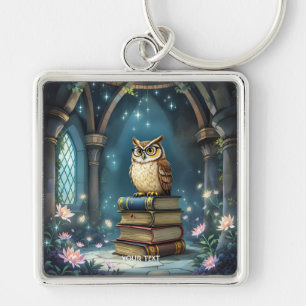 Fantasy Cute Uggla Glasses Bokar Fyrkantig Silverfärgad Nyckelring