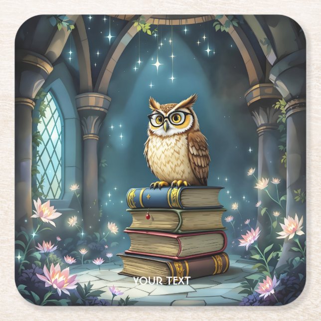 Fantasy Cute Uggla Glasses Bokar Underlägg Papper Kvadrat (Framsidan)