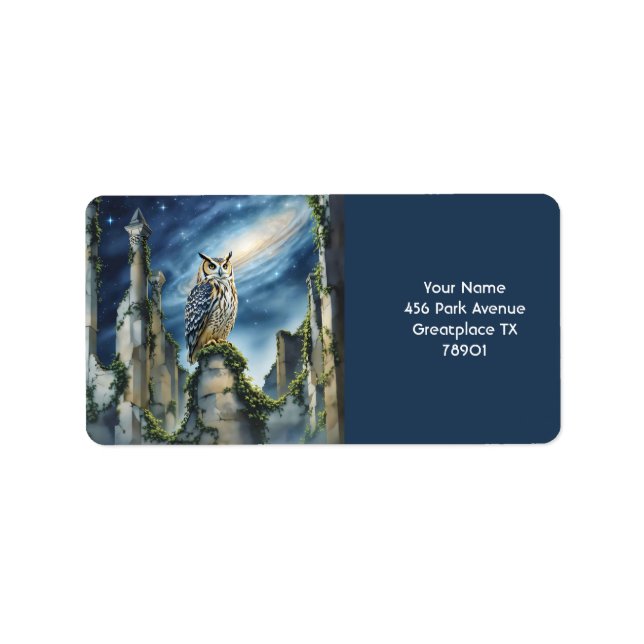 Fantasy Cute Uggla Old Ruins Adressetikett (Framsidan)
