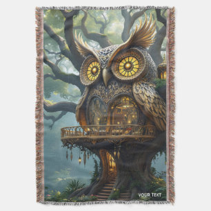Fantasy Cute Uggla Träd Filt