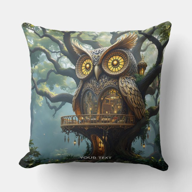 Fantasy Cute Uggla Träd Kudde (Framsida)