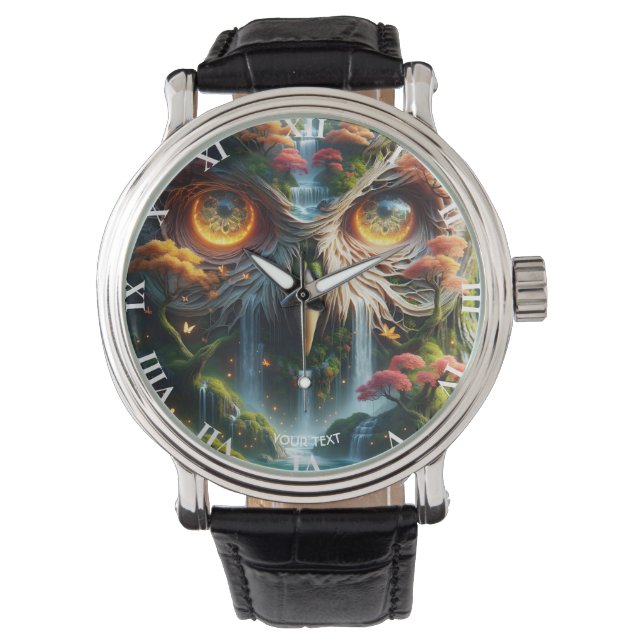 Fantasy Cute Uggla Waterfall Träd Armbandsur (Framsida)