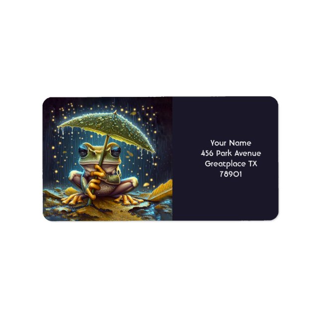 Fantasy Cute Umbrella Frog Rain Adressetikett (Framsidan)