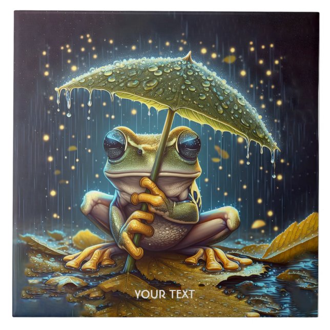 Fantasy Cute Umbrella Frog Rain Kakelplatta (Framsidan)