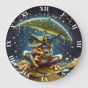 Fantasy Cute Umbrella Frog Rain Stor Klocka