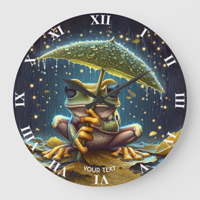 Fantasy Cute Umbrella Frog Rain Stor Klocka (Framsida)