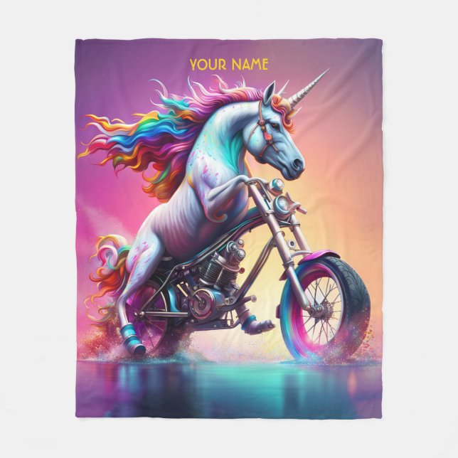 Fantasy Cute Unicorn Riding Bike Fleecefilt (Framsidan)
